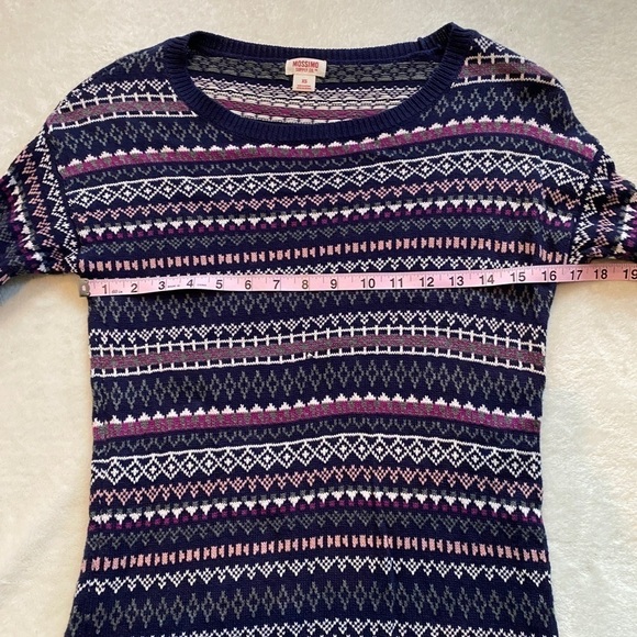 Mossimo Blue Geometric Striped Fitted Knit Cotton Pullover Sweater Women's Sz XS - Picture 4 of 6